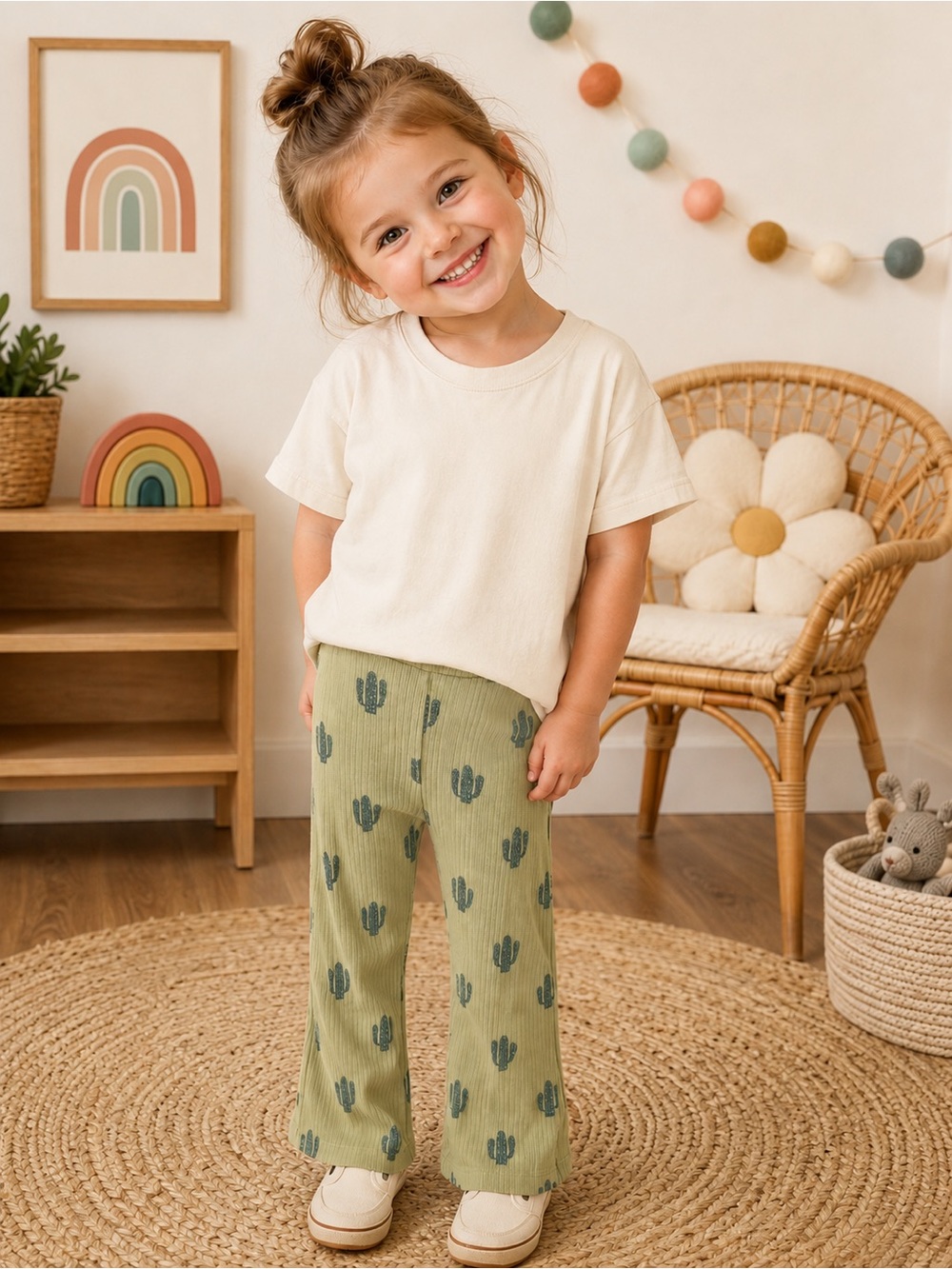 Kate Quinn 3T Ribbed Cactus Print Pants | Organic Cotton Boho Desert Style